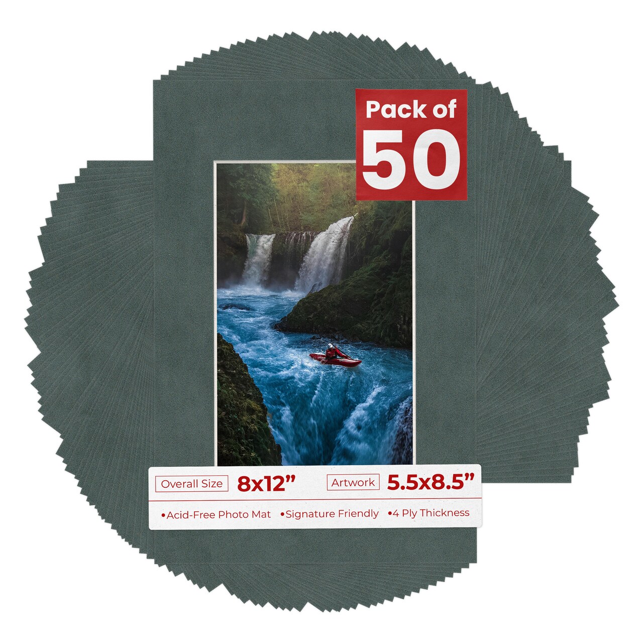 Dark Grey Suede Mat Board for 8x12 Frames - Fits 5.5x8.5 Photos